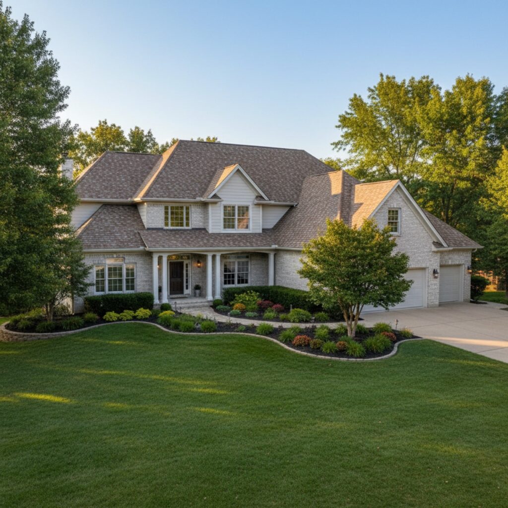 New architectural asphalt shingle roof on a two-story home in Overland Park, KS
